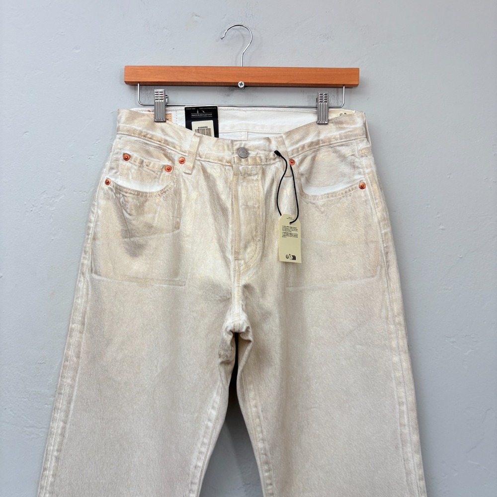 Levi's 501 90's Jeans Women Size 28 x 30 White Metallic Gold Straight Leg New - Picture 3 of 14
